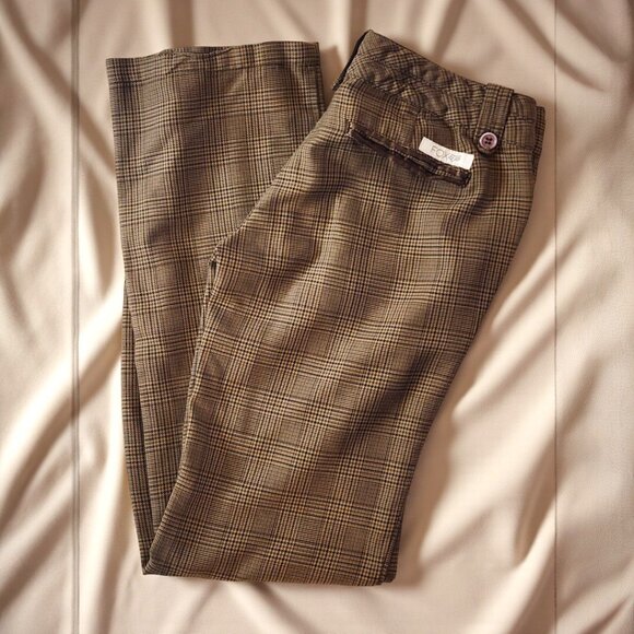 Fox Brown Check Pants Size 5 – Y2K Plaid Trousers w/ Button Detail - Picture 10 of 12